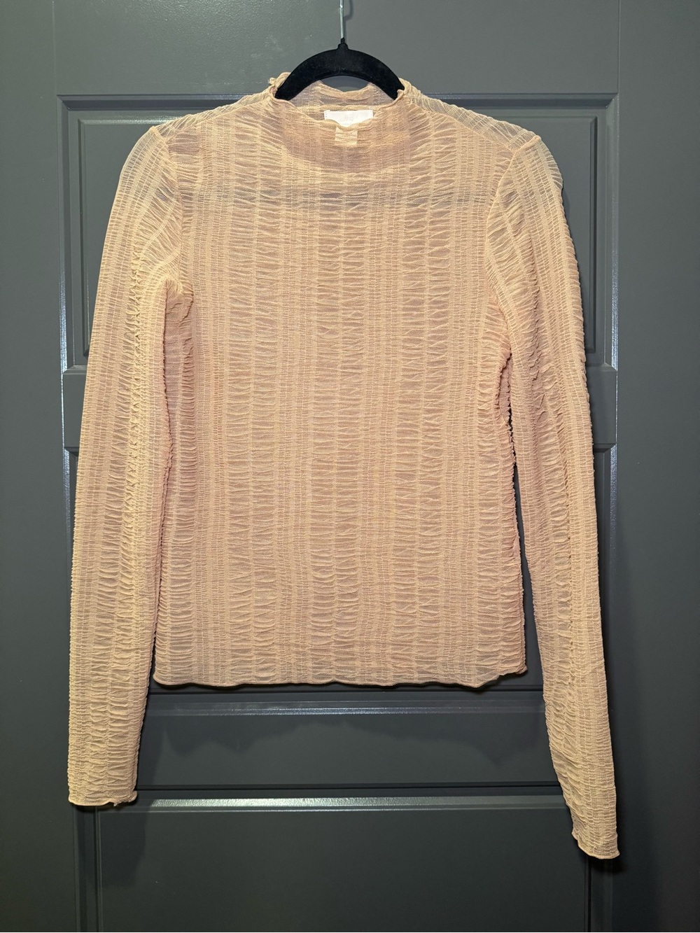 H&M Pale Peach/Tan Nude Textured Mock Neck Long Sleeve Top